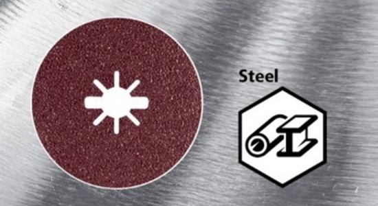 Schleifscheibe auf Metalluntergrund und Icon Steel