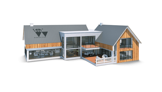 sia haus in L-Form mit Holzfassade und Terrasse